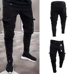 Для мужчин 2019 длинные брюки для девочек узкие брюки карго Combat Slim повседневное Байкер работы мотобрюки