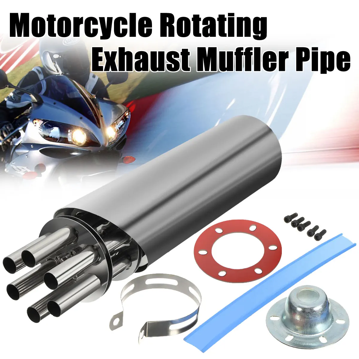 

1 Set 10CM Grilled Blue carbon fiber Black Sainless Rotating Slip-on Exhaust Muffler Pipe 304 Stainless steel For Motorcycle