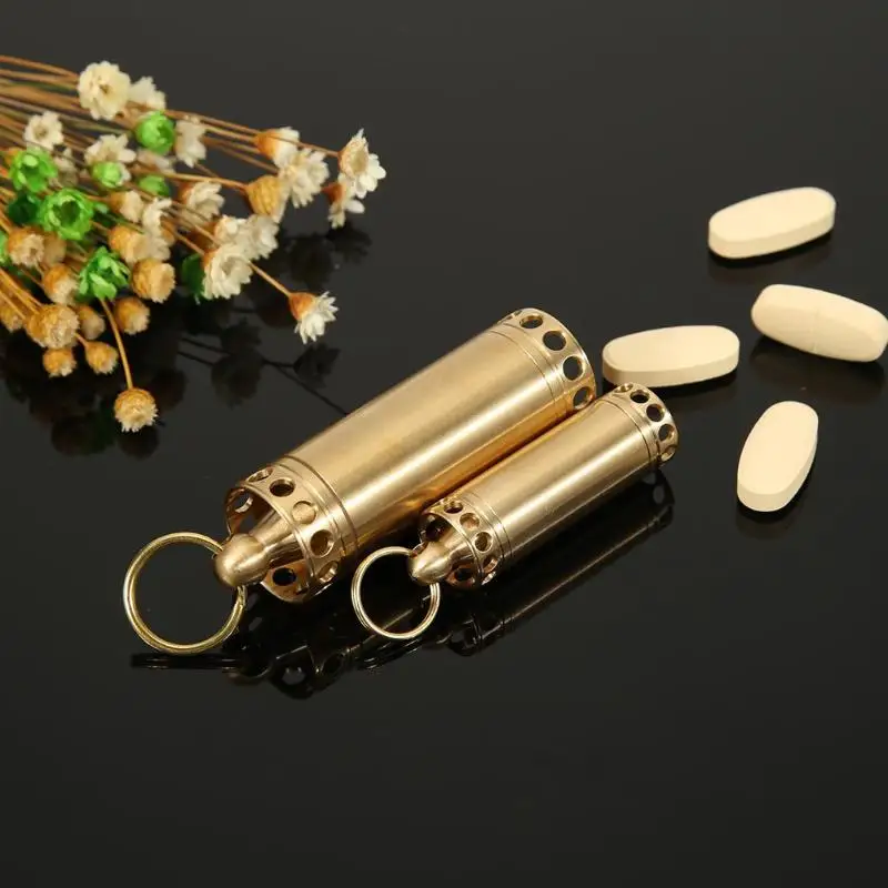 

Brass Waterproof Canister Medicine Seal Capsule Bottle Outdoor EDC Tool Outdoor Pocket Pill Holder Container Medicine Organize