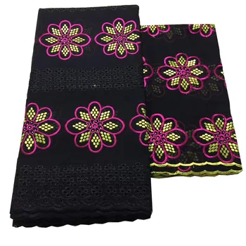 

African Swiss Voile Lace and Scarf High Quality Embroidered Cotton Lace With Sari Fabric Nigeria Black Dress Fabric