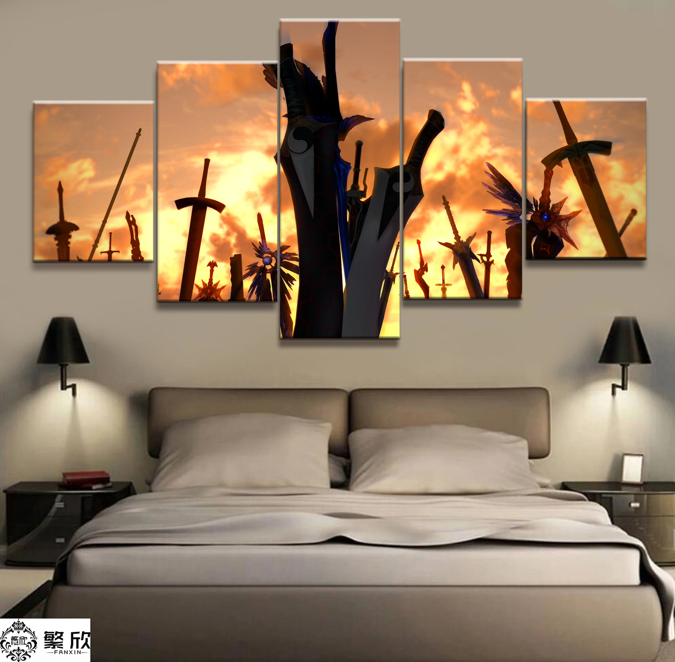 

Home Decor Modular Canvas Picture 5 Piece Fate Stay Night Arthur Saber Animation Painting Poster Wall For Home Canvas Wholesale