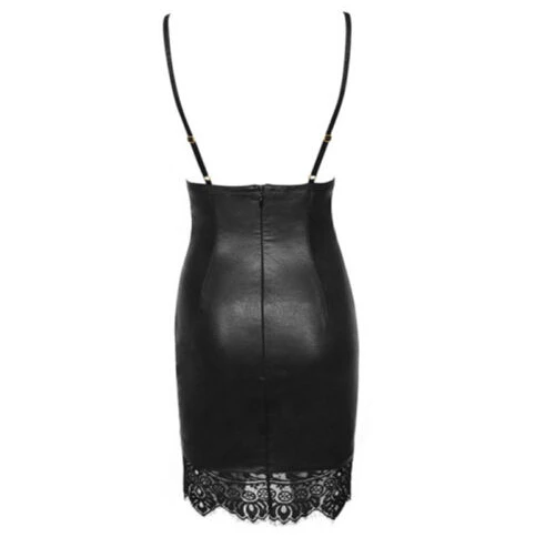 Women Lady Bodycon Leather Dress Party Dress Spaghetti Strap V Neck Lace Tassel Club Short Mini Dress