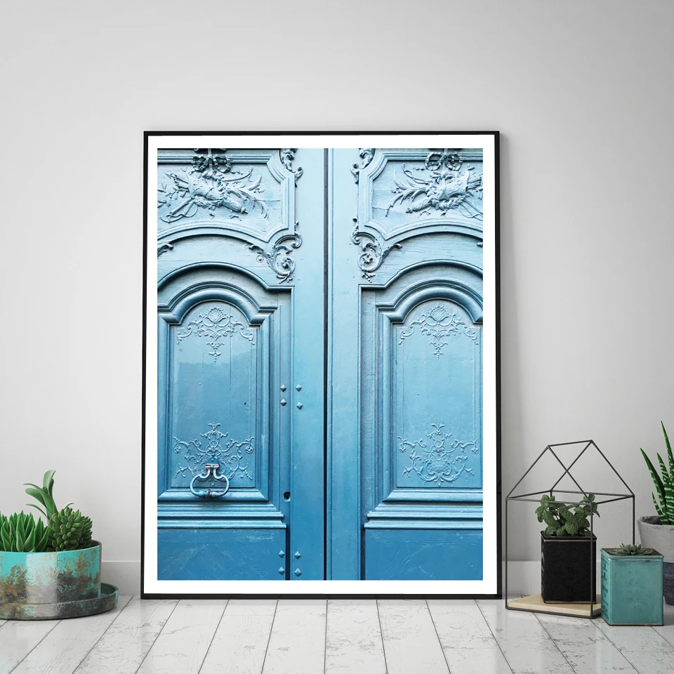 

Nordic Blue Door Retro Posters And Prints Wall Art Canvas Painting Calligraphy Wall Pictures For Living Room Modern Home Decor