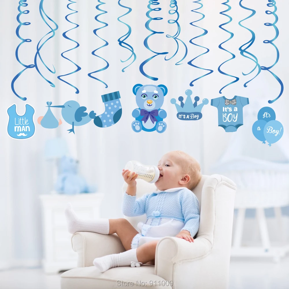 

Baby Shower PVC Hanging Swirl For Boy Bedroom Ceiling Blue Spiral Decorations Kids Happy Birthday Party Supplies XL024