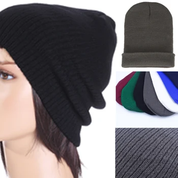 

Newest 1PC Elastic Winter Soft Cotton Beanies Solid Hat Comfortable Warm Simple Plain Adjustable Outdoor Men Women Knit 9 Colors