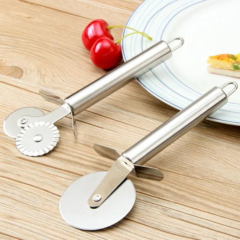 Vacclo New Stainless Steel Double Roller Pizza Knife Cutter Pastry Pasta Dough Crimper Round Hob 20.5cm Lace Wheel Kitchen tools