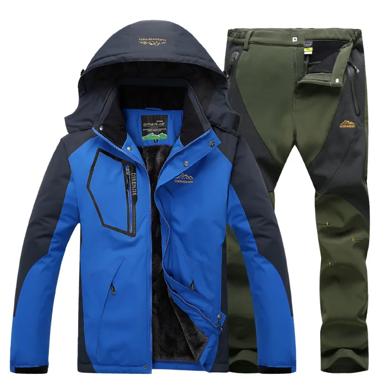 Мужские зимние уличные походные куртки и джинсы, водонепроницаемые ветрозащитные теплые пальто и штаны для походов и катания на лыжах