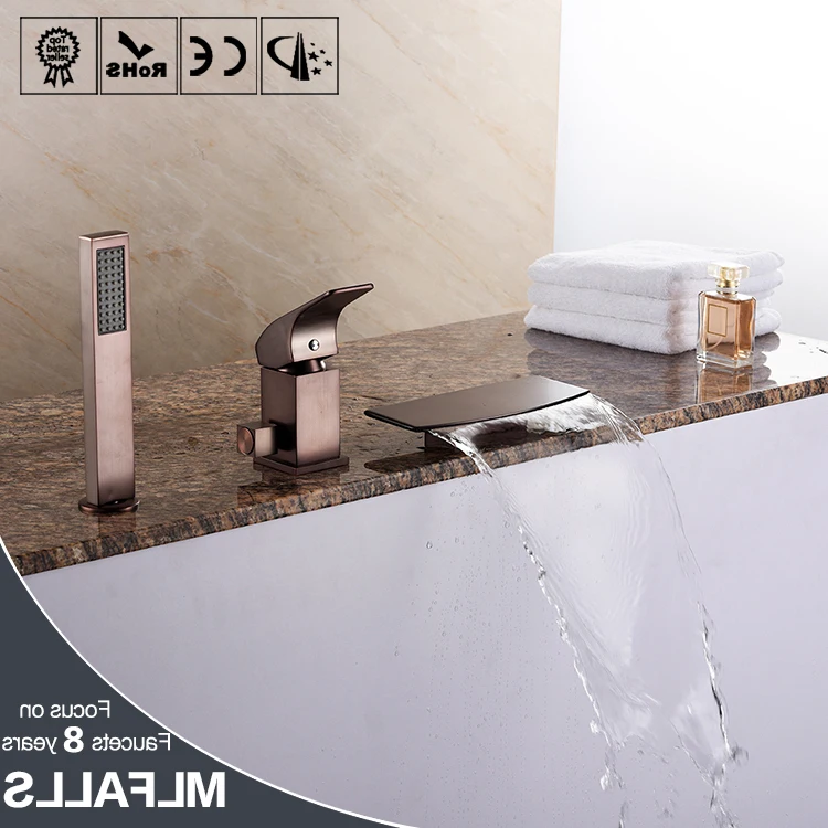 

Antique Roman Tub Waterfall / Widespread / Handshower Included With Ceramic Valve Two Handles Five Holes For Oil-rubbed Bronze