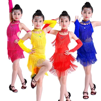 

Latin Tassel Dance Costume Children's New Dance Performance Grade Examination Children's Practice Competition Wear Sequins