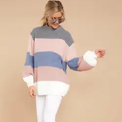 Женский Повседневный вязаный свитер женский модный круглый вырез с длинным рукавом в полоску вязаный пуловер свитер