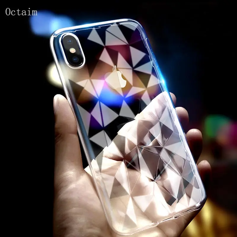 Phone Case For iPhone 7 Back Cover Clear Soft TPU Full Cases XS Max XR X 6S 6 8 Plus 5S Funda Coque Diamond Pattern |