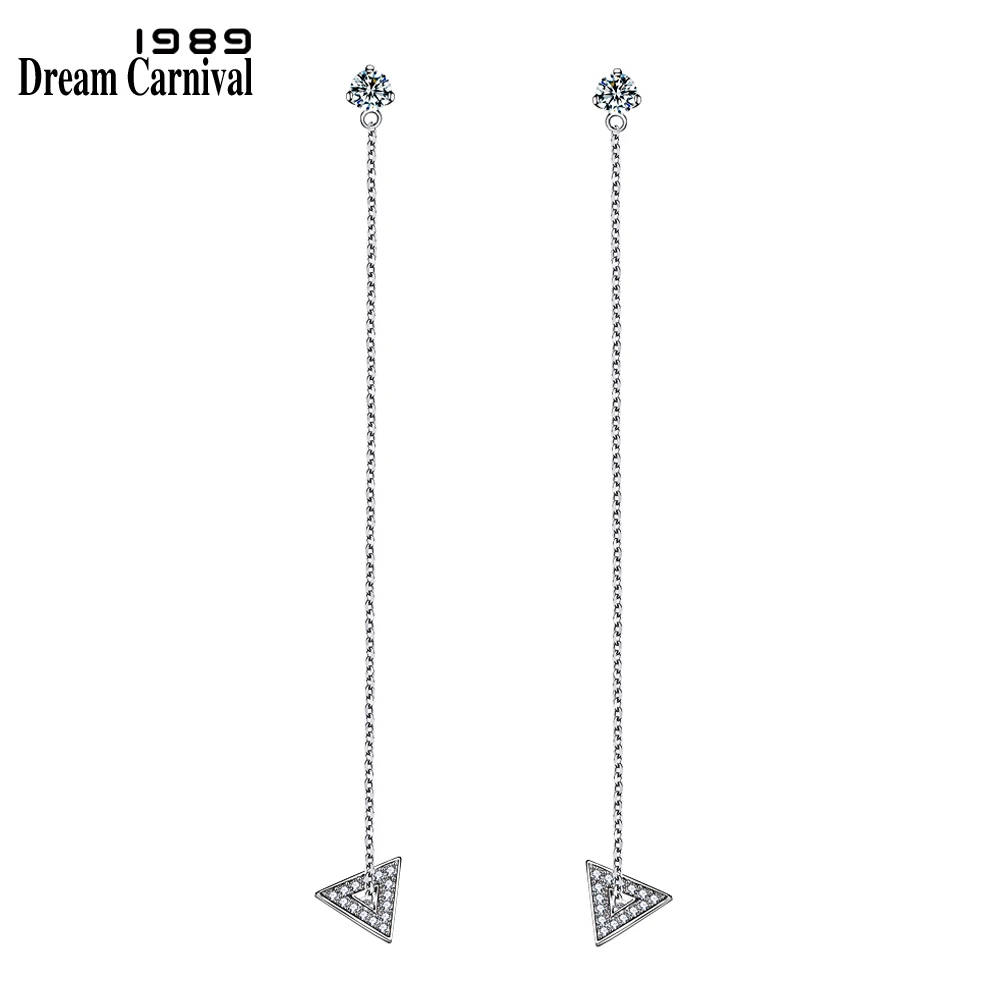 

DreamCarnival 1989 New Silver 925 White Zircon Rhodium Jewelry Wholesales Gifts Orecchini Long Drop Earrings for Women ER01280