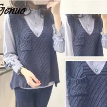 Корейский сплит вязаный жилет свитера женские без рукавов с v-образным вырезом lange vesten met mouwen dames пуловеры женские sueter mujer invierno