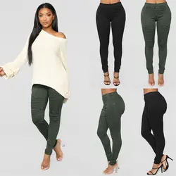 2019 Весна новое поступление женские эластичные брюки с высокой талией женские облегающие, зауженные брюки в полоску