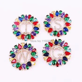 

5Pcs Top Quality Alphabet CZ Pendant, 29MM, Gold Color Micro Pave Rainbow Crystal Zircon A- Z Intitial Letter Pendants