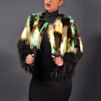 

Winter 2019 Fashion Faux Fur Coat Women Short Jacket Female Patchwork Color Outerwear Thick Women Winter Fake Fur Coats Femme