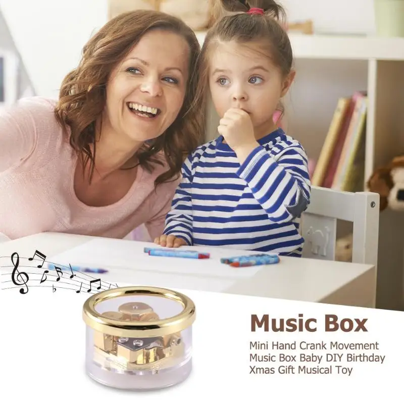 Baby Educational Music Box Toy Acrylic Round Shaped Transparent Wind up Clockwork Music Box Toy