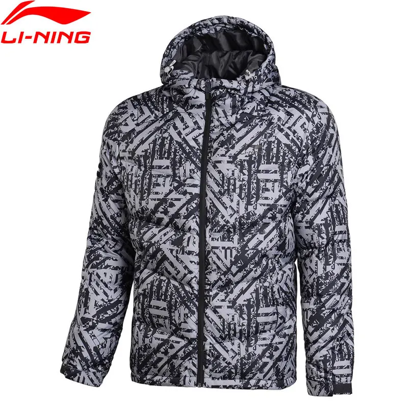 

Li-Ning Men Training Short Down Coat 70% White Duck Down Warm Hooded Printing LiNing Winter Jackets AYML045 MWM1717