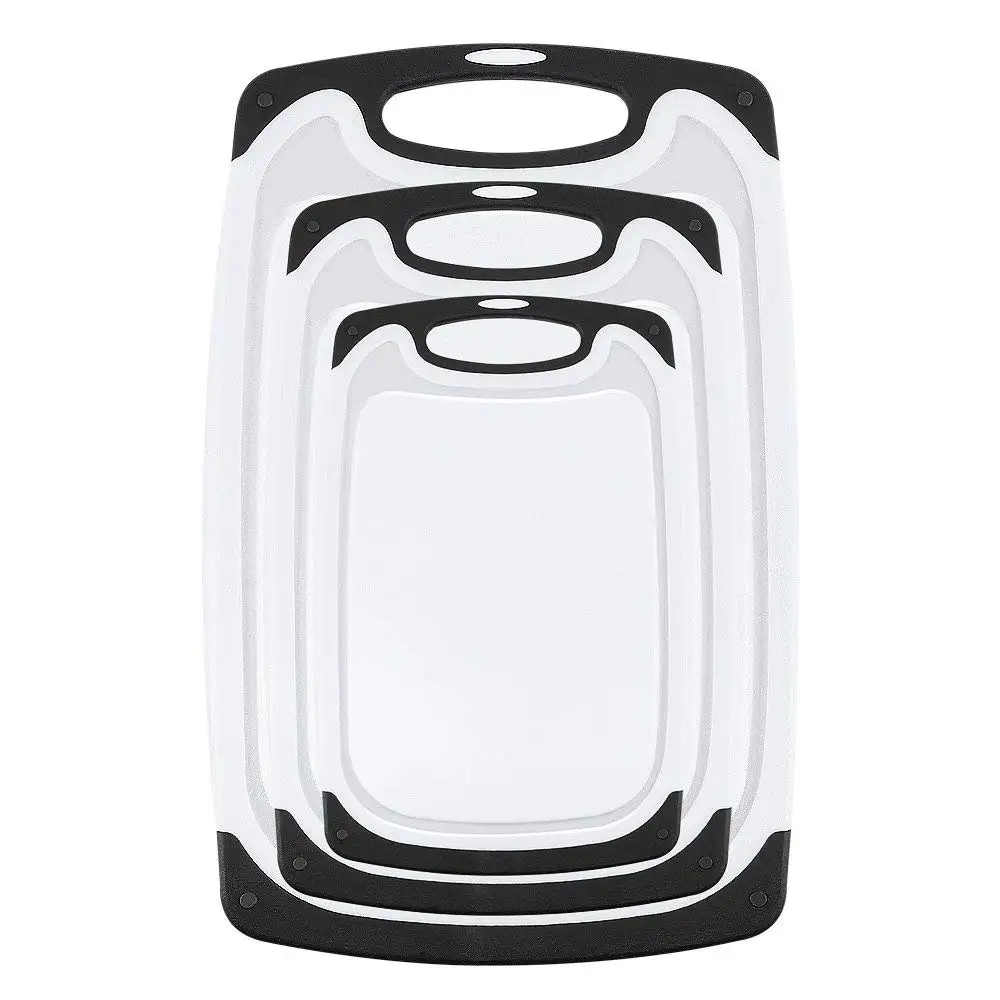 

3 plastic cutting boards suitable for dishwasher with anti-slip feet and anti-drip groove (black)