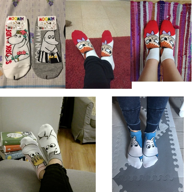 Стикеры кроссовки женские носки в полоску Moomin новый милый мультфильм счастливый