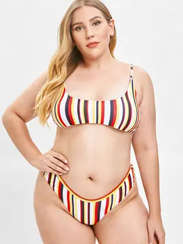 

Colorful Striped Plus Size Bralette Bikini Set