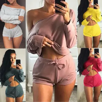 

2Pcs Summer Women Tracksuit Tee Shirt Short Pant Casual Jogging Yoga Sport Suit