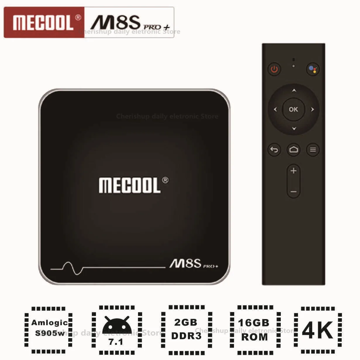 

MECOOL M8S PRO+ Android TV Box Amlogic S905W Android 7.1 2GB 16GB WiFi 100Mbps BT4.2 HDR 4K Set Top Box Voice Remote Control