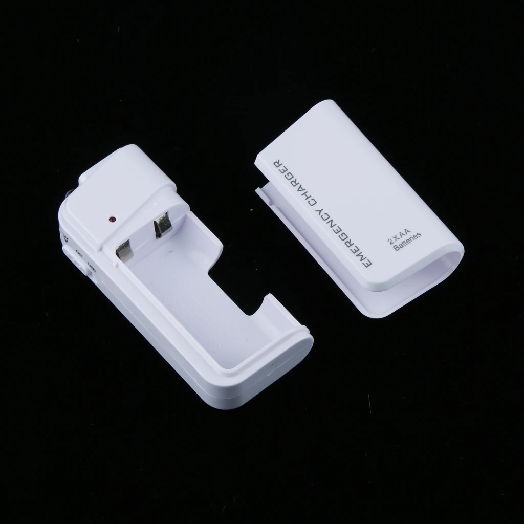 

White Emergency Portable 2AA Battery Charger Case Universal for Mobile Phone