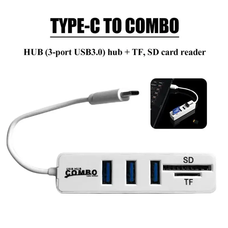 

15cm Type-C To COMBO+3*USB3.0 HUB TF SD Card Reader Support Mac Computer Supplies Drop Ship