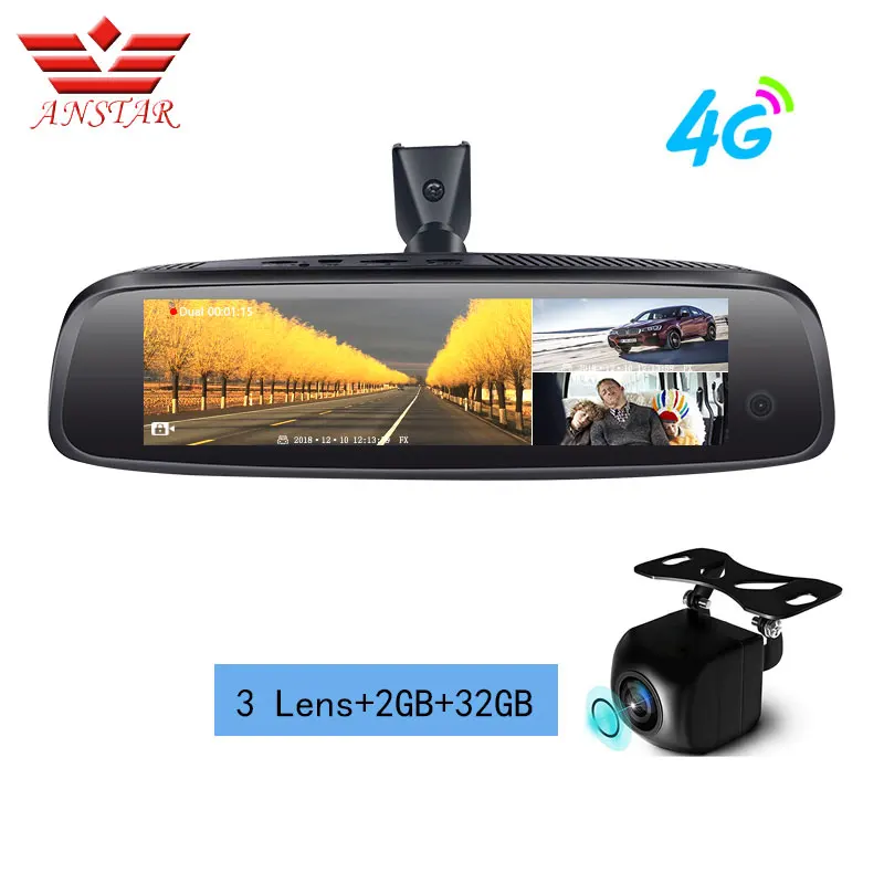 Автомобильный видеорегистратор ANSTAR 3 объектива Android 4G 2 ГБ + 32 FHD 1080P ADAS GPS монитор