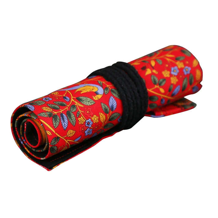 

Canvas Literature Wrap Roll Up Pen Pencil Case Holder Bag Make-up Storage Red Tree