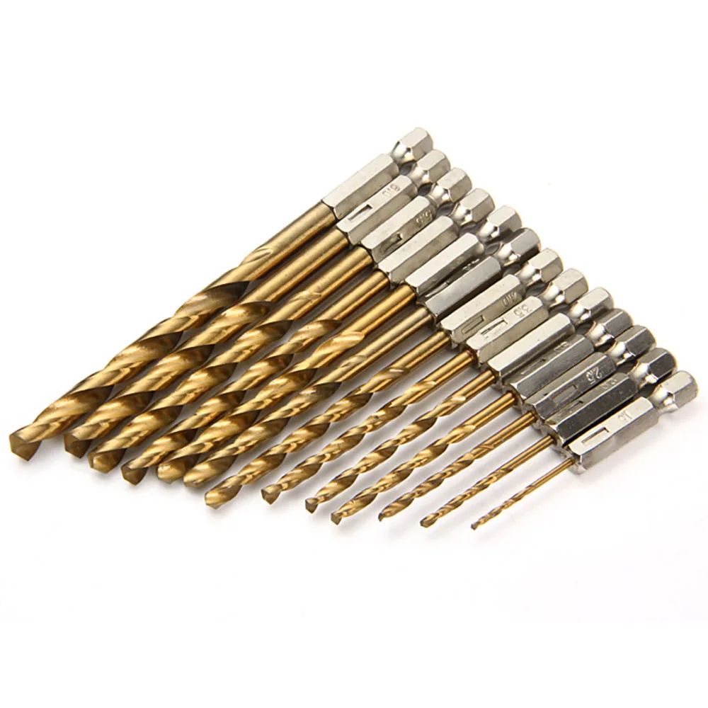 

13PCS 1.5mm - 6.5mm Titanium Coated HSS Drill Bit Set 0.25 inch Hex Shank