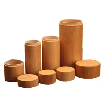 

Bamboo Straight Type Tea Caddy Portable Tea Canister Storage Box Sealed Tea Can Storage Bottle Tubes Spice Jars For Home Travel