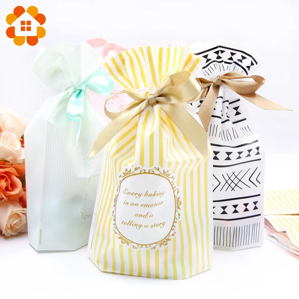 

10pcs/lot Convenient Lovely Ribbon Drawstring Bags Nuts Cookies Candy Snacks Gifts Plastic Bag Home Decoration Storage Supplies