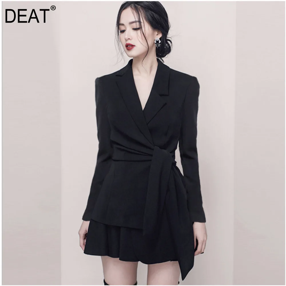 

DEAT 2020 new spring and summer fashion women Office Lady dress notched high waist sexy female mini dresses WF11303L