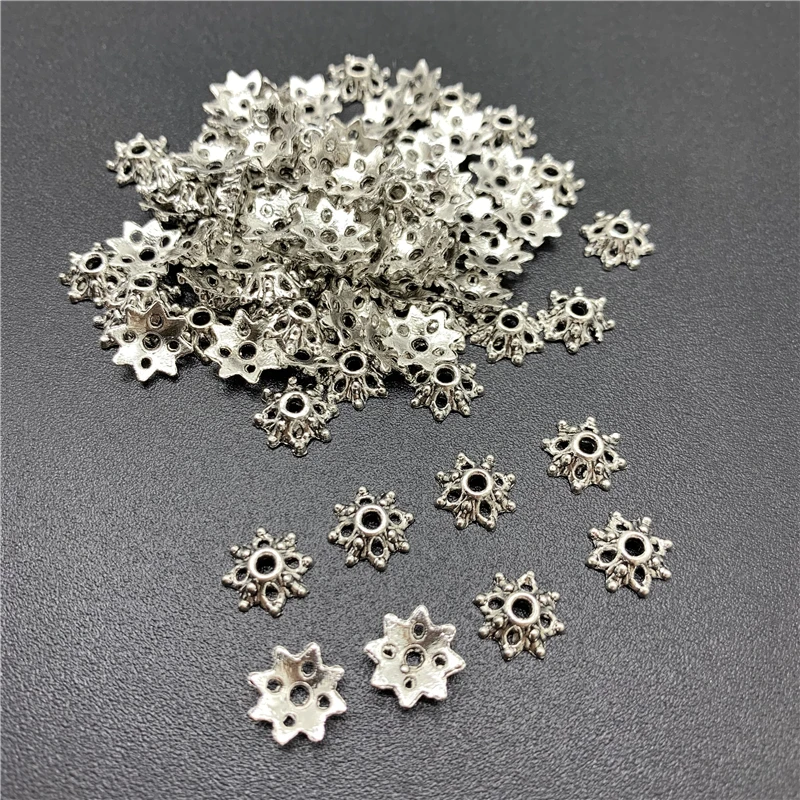 

100pcs 8x8mm Alloy Beads Cap Ancient Silver Charms Flower Torus Shape Pendant Charms For Jewelry Making DIY Accessories