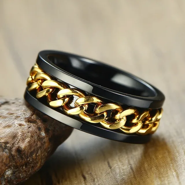 8mm Spinner Ring For Men Stainless Steel Cuba Chain Wedding Men's Anti Stress Jewelry