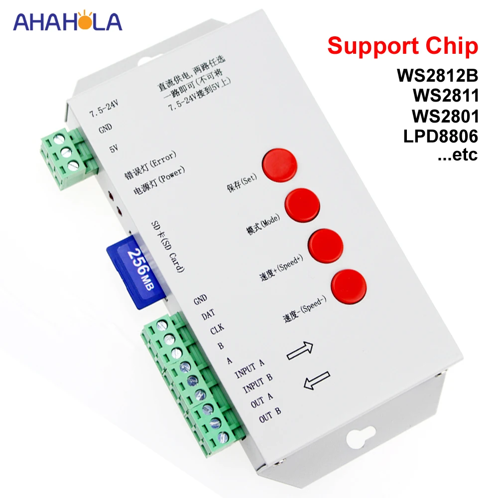 

T1000s Ws2812 WS2811 WS2812b Controller Addressable Rgb Led Strip Controller Pixel Led Controller for Led Strip Max 2048 Pixels