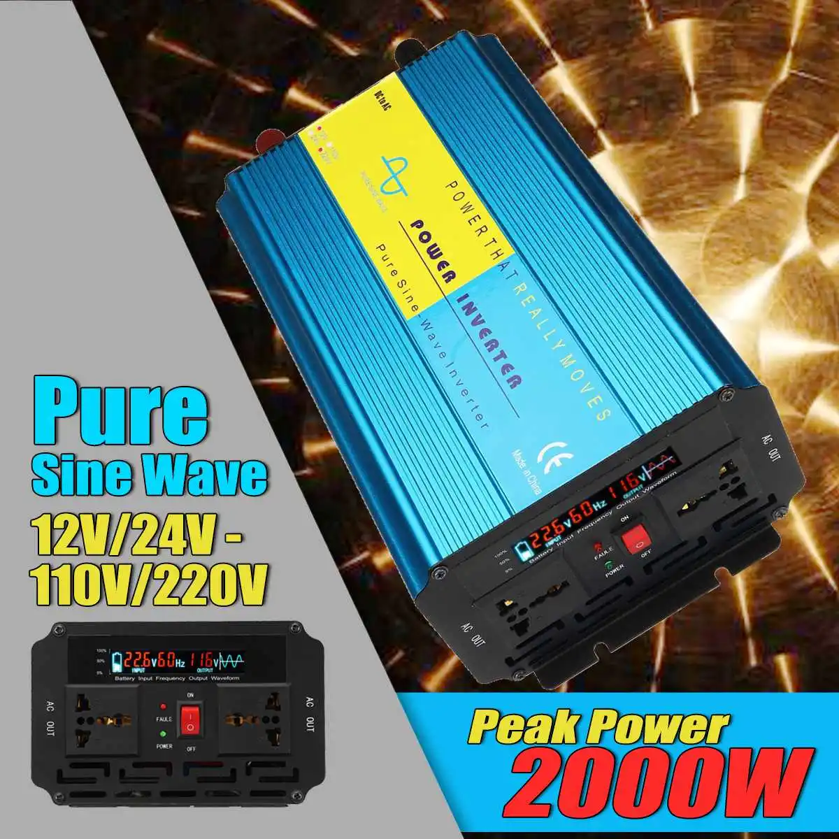 

Pure Sine Wave Inverter 12V 220V 800W 2000W Pe ak Voltage Transformer Converter DC12V/24V AC 110V/220V LCD Inverter 60Hz/50Hz