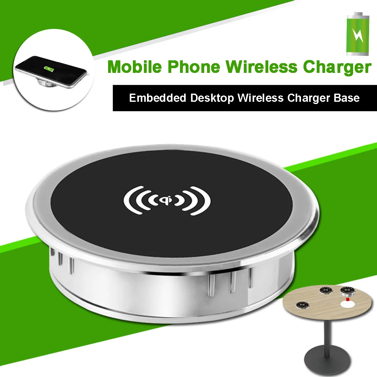 KINCO Universal Desktop Table Desk Furniture Wireless Charger Charging Pad 5V 2A  Waterproof Furniture Office Table Desk Mounted