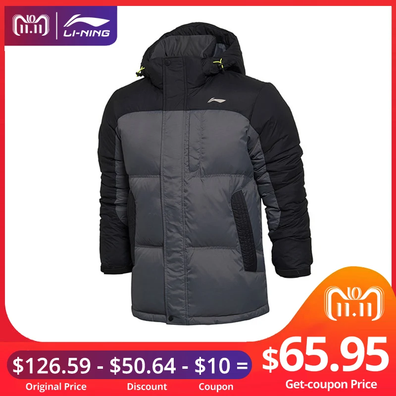 

(11.11 Clearance)Li-Ning Men Training Mid Down Coat 70% White Duck Regular Fit LiNing Sport Jackets AYML015 MWY310