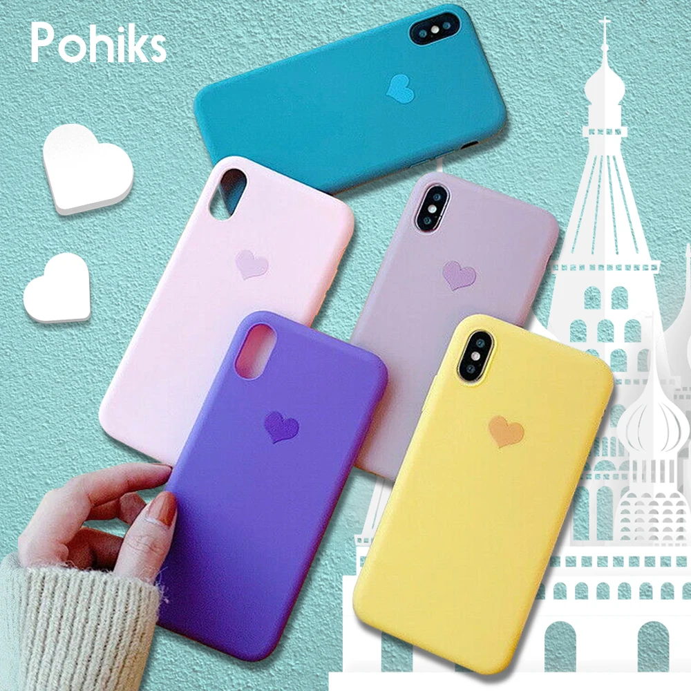 

Pohiks Shockproof TPU Silicone Soft Case For iphone 7 8 6 6s plus Cute Love Heart Soft TPU Silicone Cover For iPhone X XS Max XR