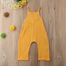Детский комбинезон без рукавов с открытой спиной для маленьких мальчиков и девочек, однотонный хлопковый льняной Свободный комбинезон для маленьких девочек, летний пляжный костюм