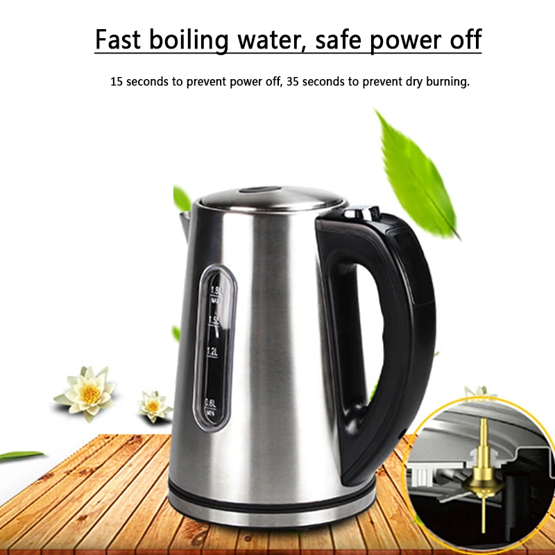 

2L 1800W Electric Kettle off Anti-dry Protection Heating Cut Off Automatically Stainless Steel Household Kitchen Appliances