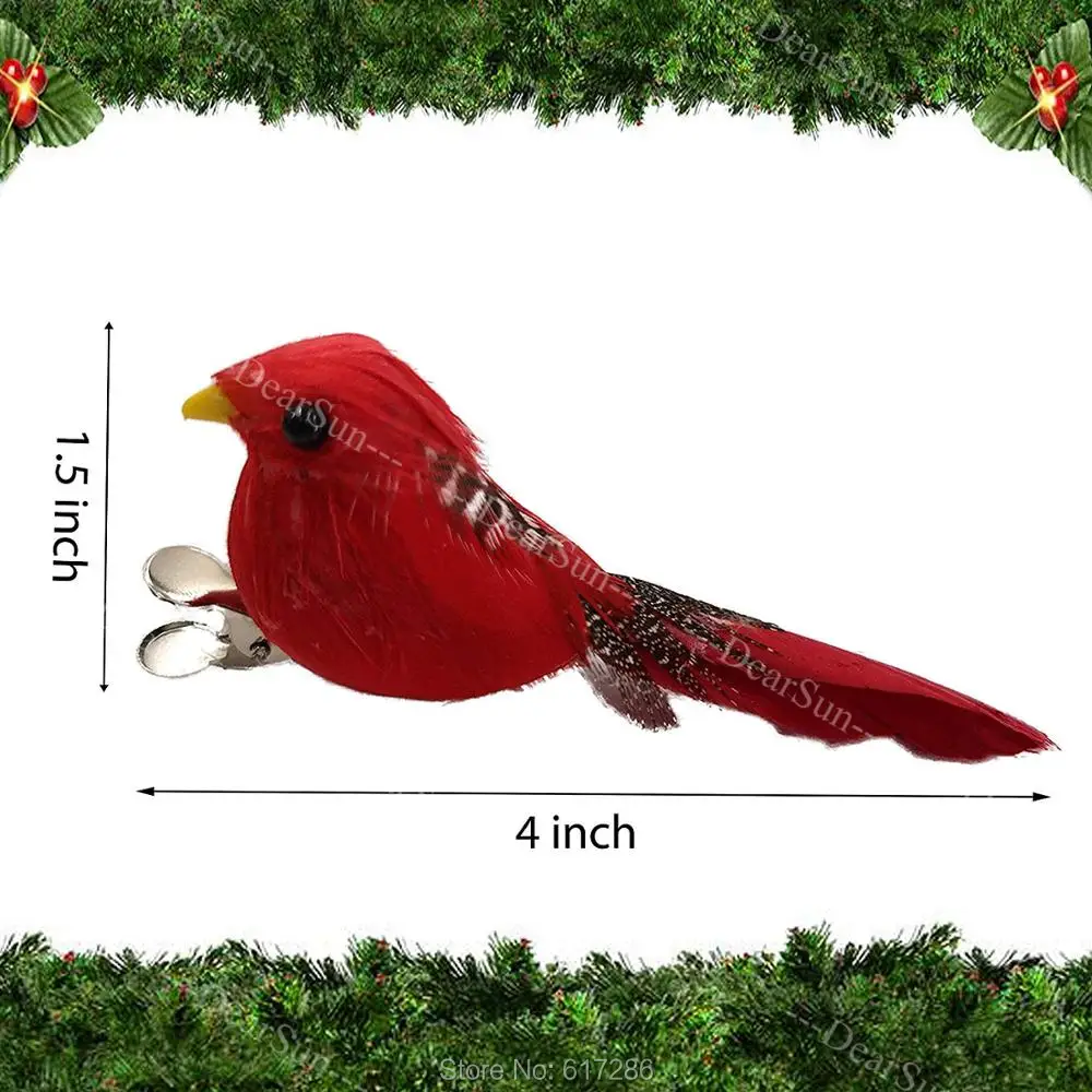Рождественская искусственная птица с зажимом, упаковка из 8 шт., украшение рождественской елки