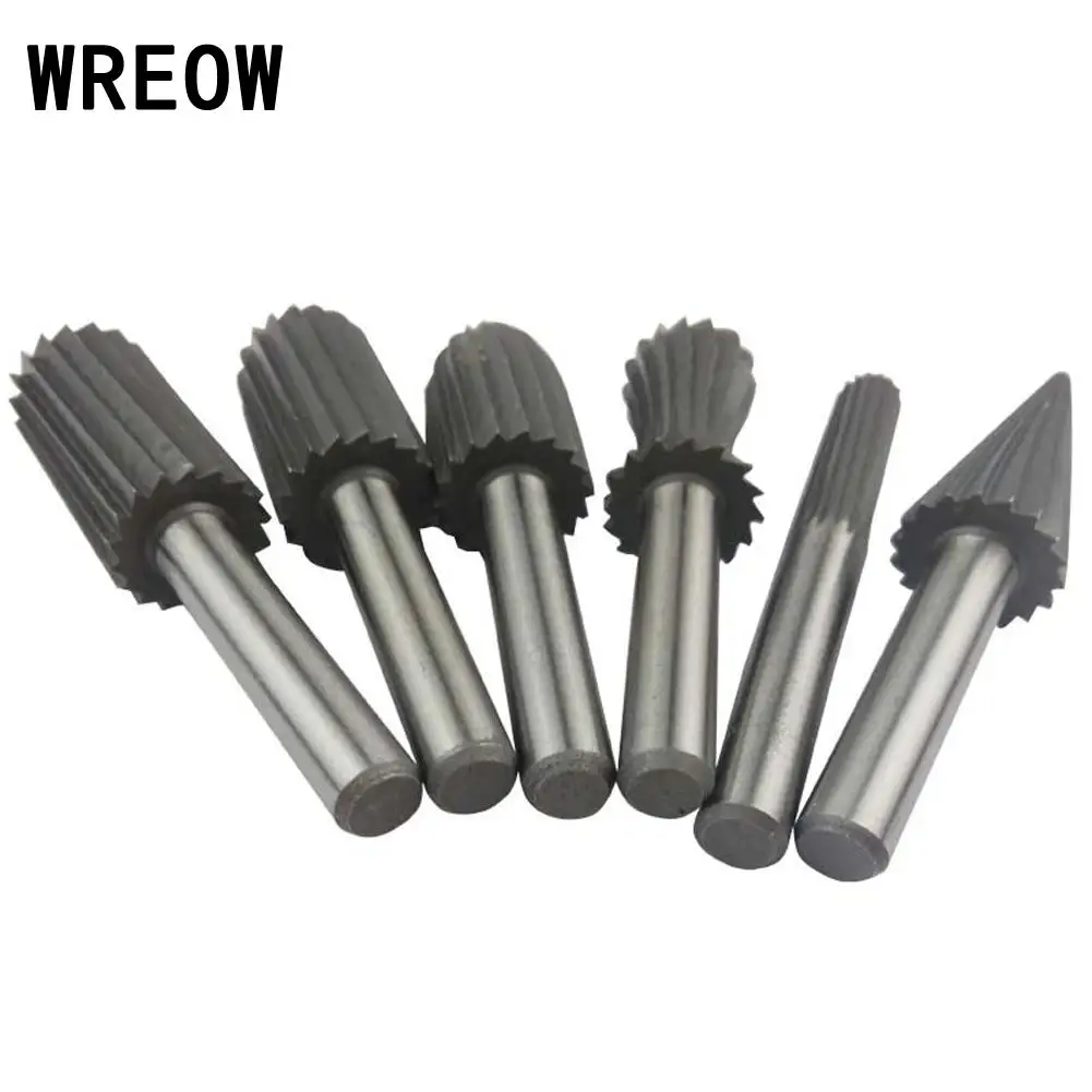 

6pcs 6mm Hard high speed steel Rotary File Cutter HSS Rotary Burr Set For Metal Plastic Process Wood Grinding Engraving Tool