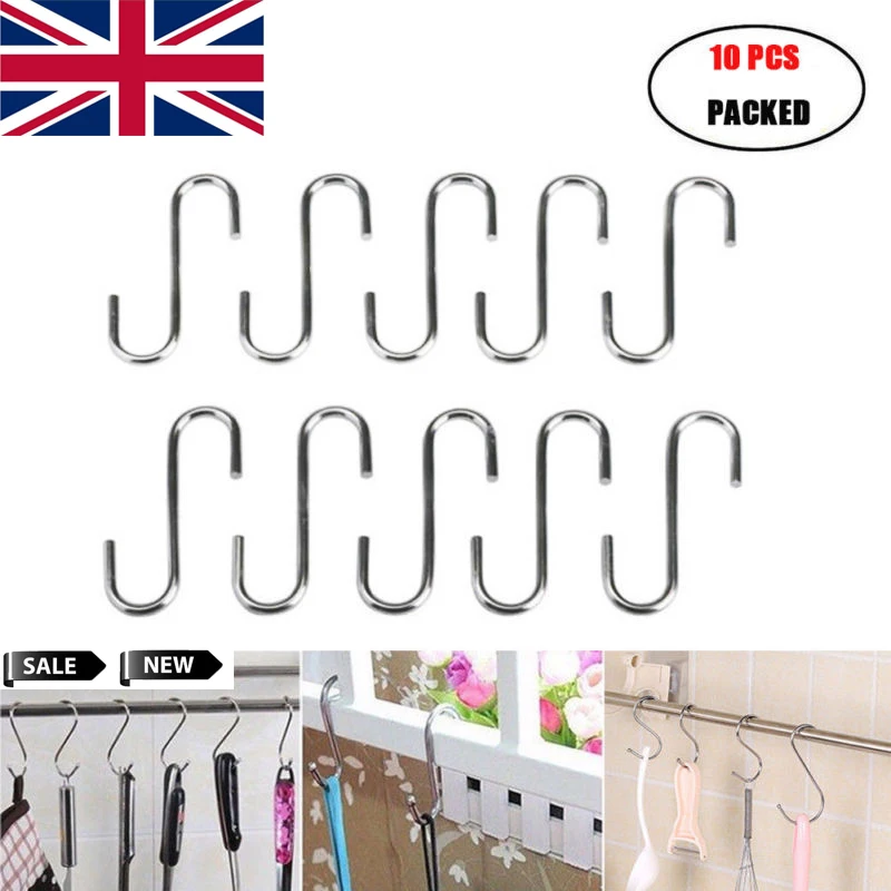 

Heavy Flat S Hook, stainless steel wire secured s-shaped hanger kitchen pot ceiling rack metal display hanging jean pant hooks