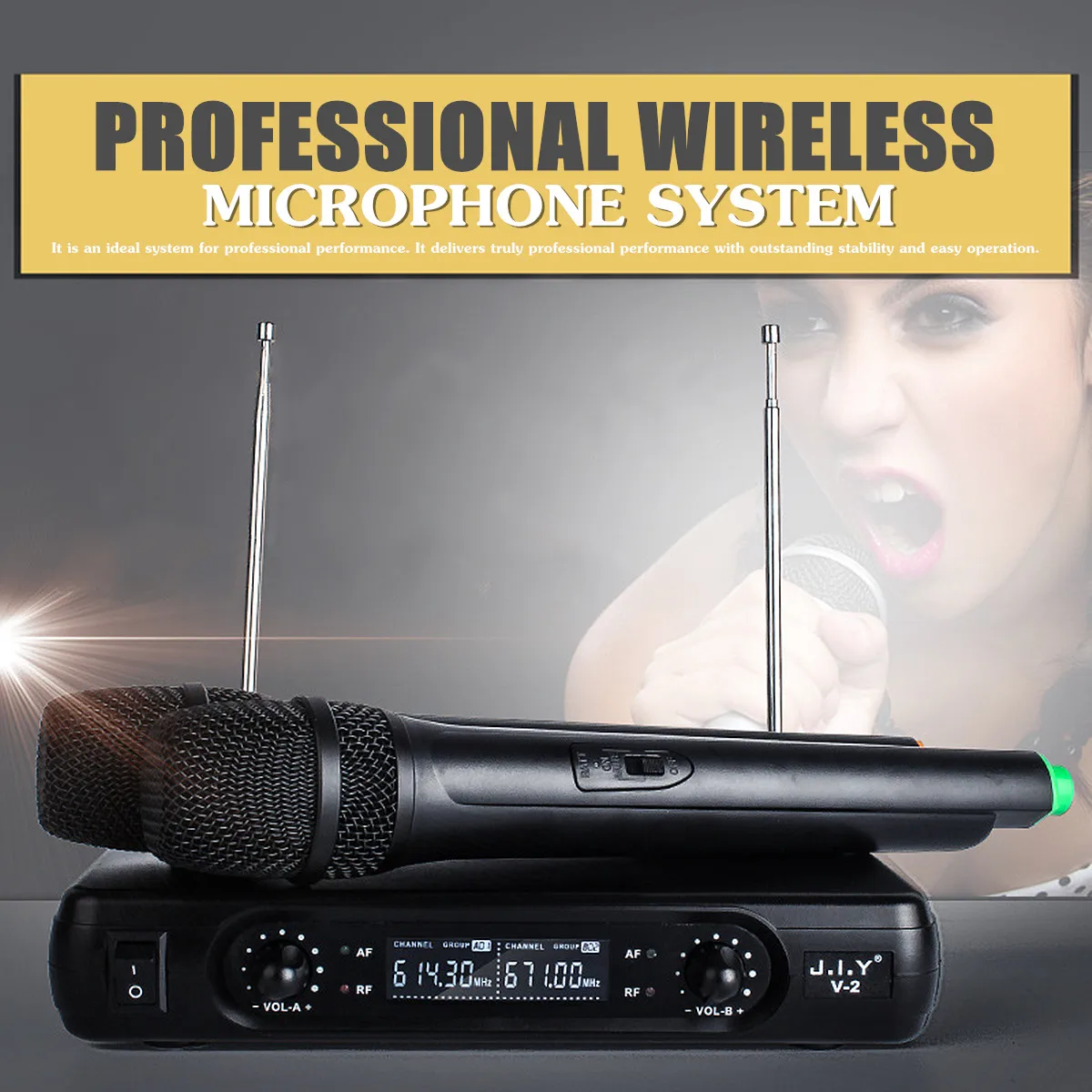 

Wireless Microphone System 2 x Microphones High-fidelity Reproduce True 100M Voice Voice Compression Large Receiving Range