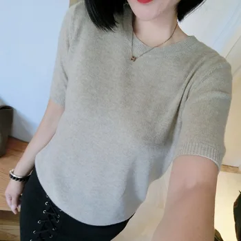 

Multi-Color More Code Short Sleeve Sweater Female 2019 Spring Summer New Style round-Neck Slim-Fit Cashmere Sweater Solid Color