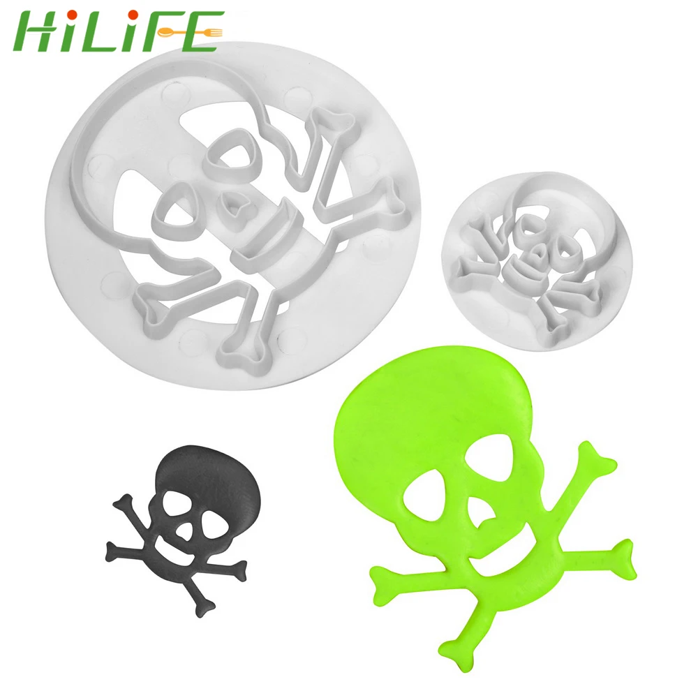 

HILIFE 2Pcs/Set Cookie Cutter Mold Fondant Chocolate Cake Mold Cake Decoration Baking Tools Halloween Pastry Tools Skull Pattern